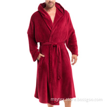 mens hooded fleece bathrobe full length microfiber robe